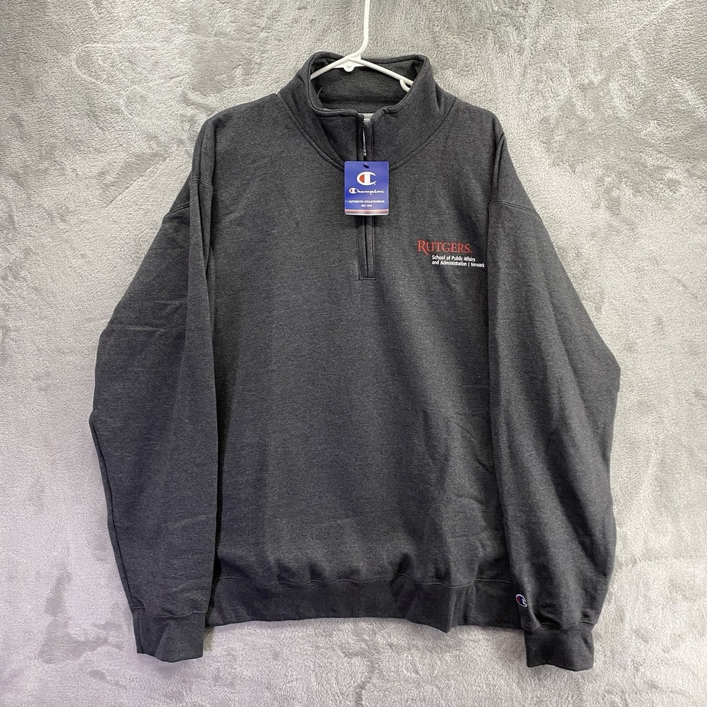 NWT Champion Mens Rutgers XL 1/4 Zip Pullover Shirt Long Sleeve Black Stretch